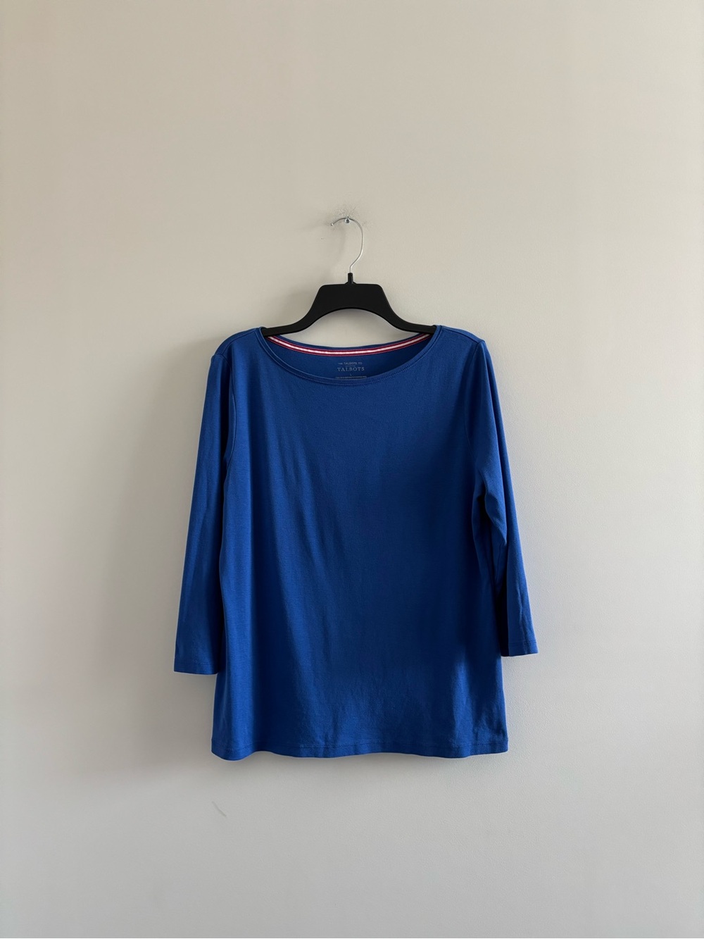 Talbots Bateau Neck Top The Talbots Tee Blue Pima Cotton Womens L Preppy Casual